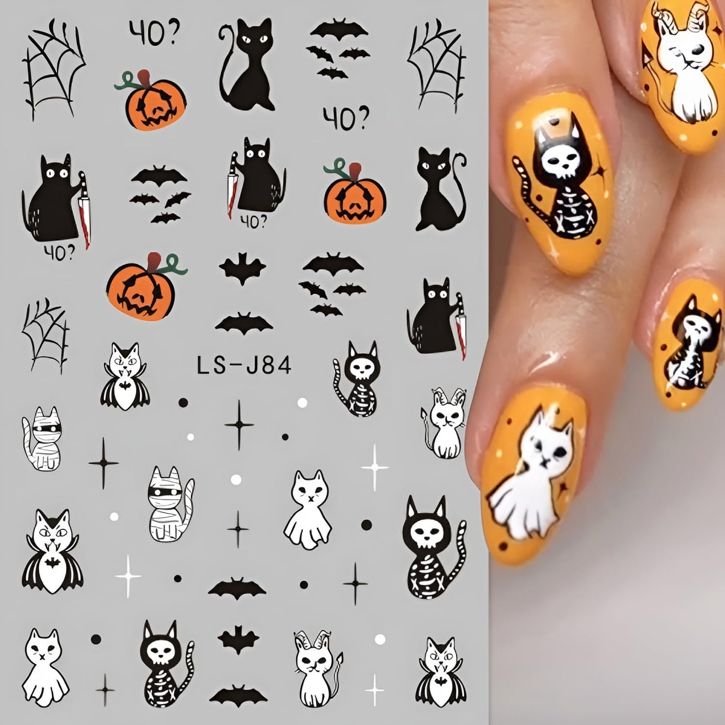 12 Sheets Halloween Nail Stickers for Nail Art 3D Self Adhesive Halloween Nail Decals Cute Ghost Nail Art Stickers Pumpkin Nail Design DIY Manicure Cat Bat Nails Supplies for Women Girls-FemmiqueWomen
