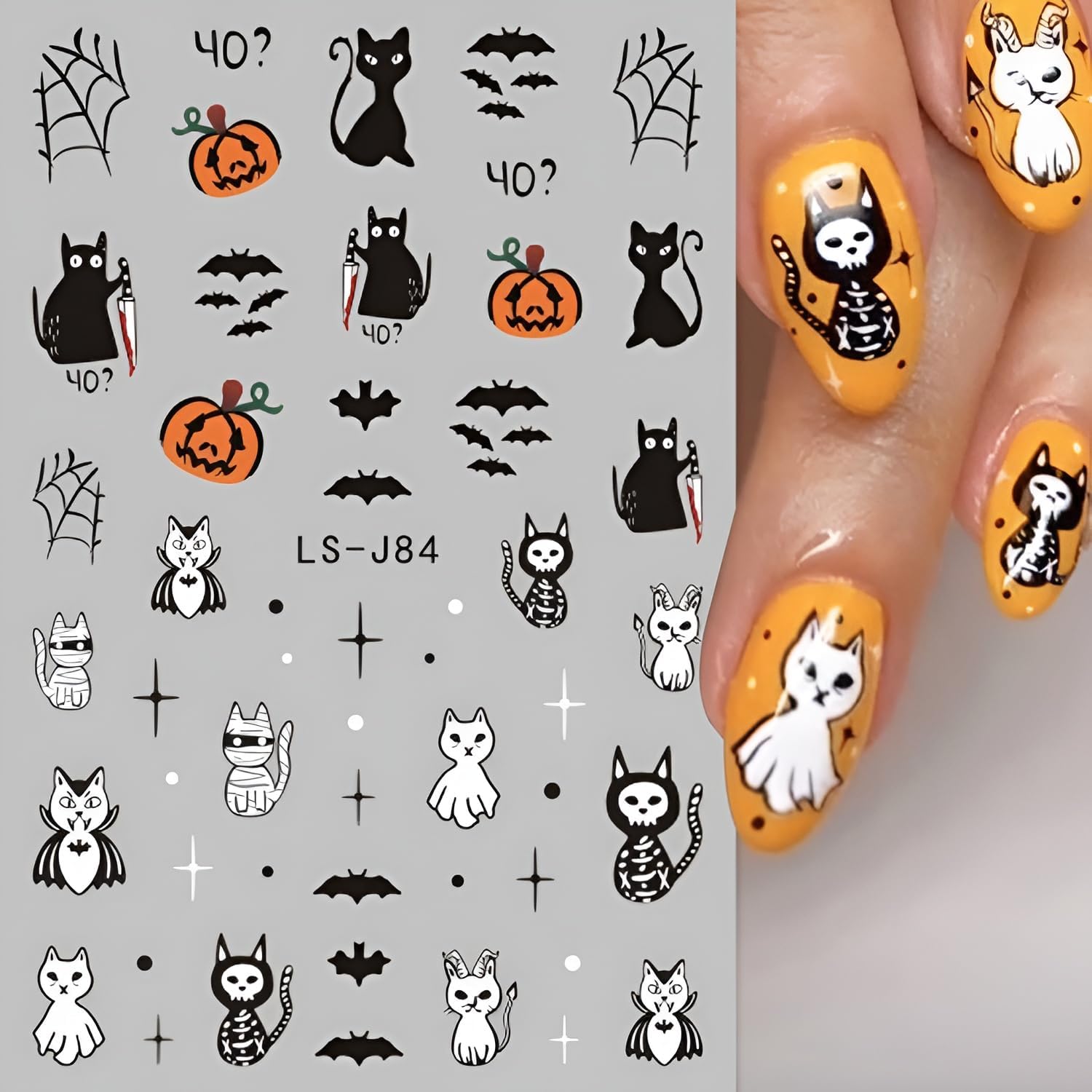 12 Sheets Halloween Nail Stickers for Nail Art 3D Self Adhesive Halloween Nail Decals Cute Ghost Nail Art Stickers Pumpkin Nail Design DIY Manicure Cat Bat Nails Supplies for Women Girls-FemmiqueWomen