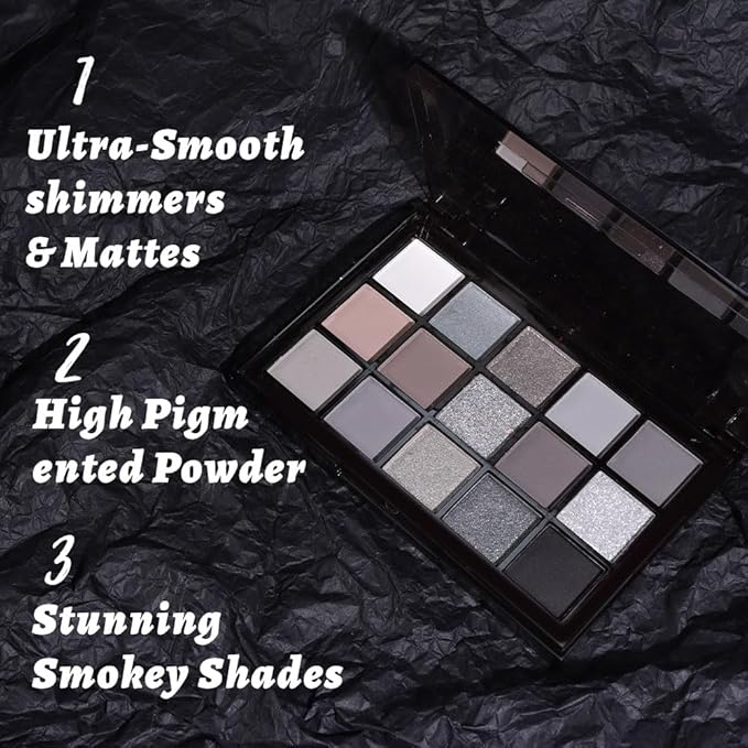 15 Colors Black Gray Silver Matte Shimmer Eyeshadow Palette for Eye Makeup,High Pigmented Brown White Eye Shadow Primers Powder Palet de sombras de ojos-FemmiqueWomen