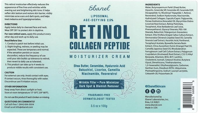 Ebanel Retinol Cream for Face 3.5 oz, Moisturizer with Collagen, Peptides, Ceramides, Hyaluronic Acid, Vitamin C & B5, Firming Anti Aging Face Cream for Wrinkles, Fine Lines, Dark Spots, Day & Night-FemmiqueWomen