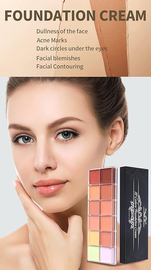 12 Color Correcting Concealer Palette, Cream Color Corrector Contour Makeup Palette，Contouring Foundation Highlighting Concealer Palette for Conceals Dark Circles, Redness, Acne, Blemish-FemmiqueWomen