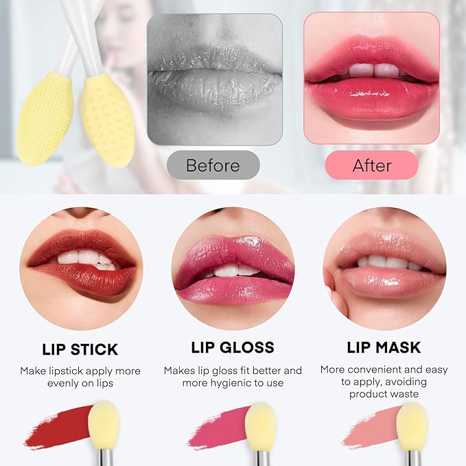 Unaone Lip Scrub Brush - 3 PCS Dual-ended Lip Scrubber Exfoliator and Silicone Lip Brush, 3-in-1 Silicone Lip Scrub Tool Lip Mask Applicator, Gentle Exfoliator & Applicator for Soft-FemmiqueWomen