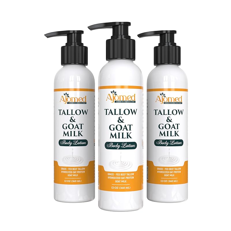 Grass Fed Beef Tallow & Goat Milk Body Lotion for Sensitive Skin, Organic Tallow Lotion - Soothes Dry Patches, dry skin eczema Moisturizer - Handmade Tallow Body Lotion (Sandalwood Vanilla, 12 Oz)-FemmiqueWomen