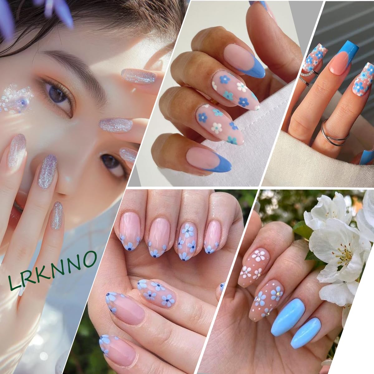 30Pcs White Flower Nail Art Stickers Decals- Daisy Floral Cherry Blossoms Nail Stickers Blue Rhinestone Nail Designs Sticker for Gel Nails 3D Self-Adhesive Spring Nail Decals for Nail Art Decoration-FemmiqueWomen