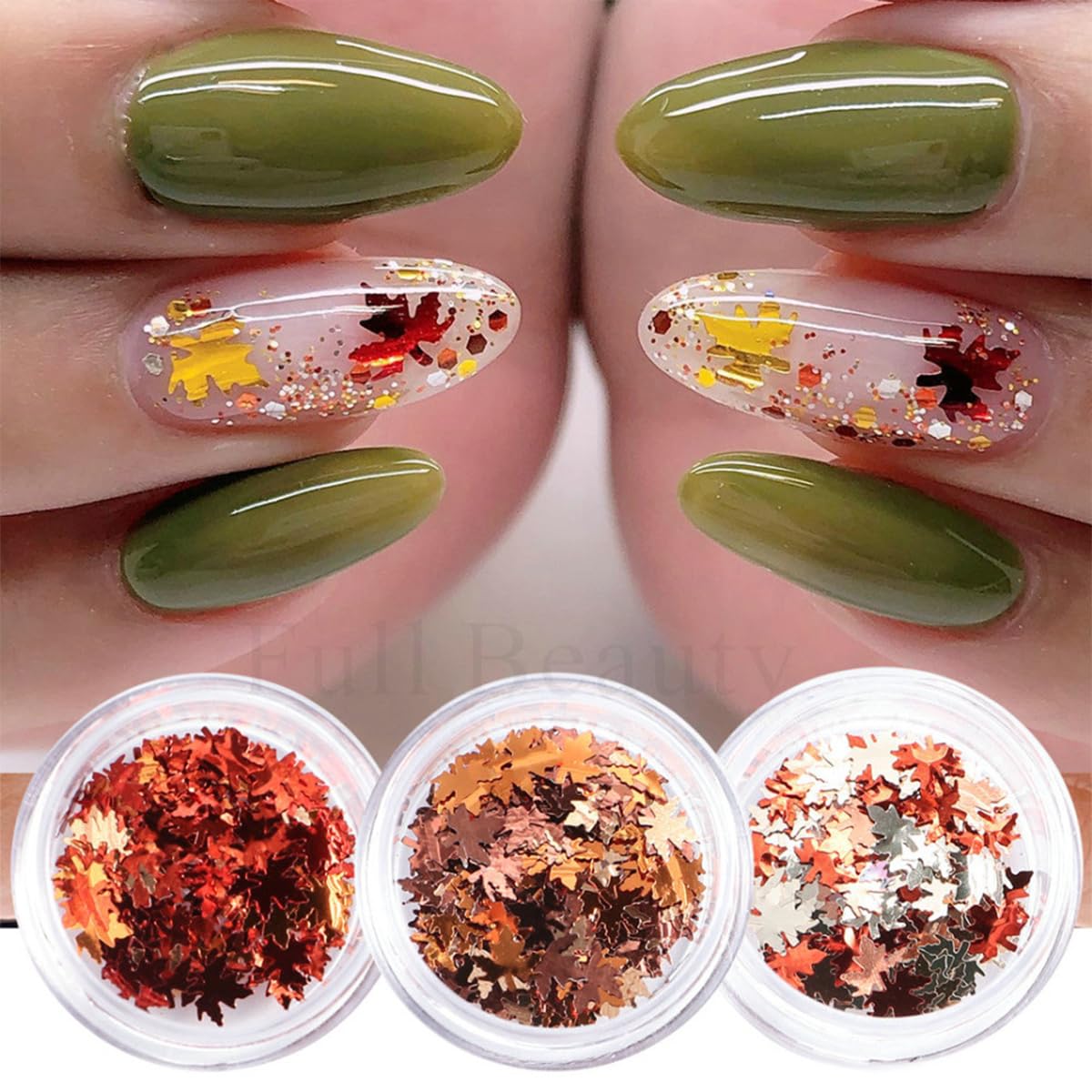 3D Maple Leaf Glitter Nail Sequins Fall Nail Stickers Autumn Nail Glitters Holographic Vintage Maple Leaves Nail Designs Thanksgiving Nail Decals for Manicure Decoration-FemmiqueWomen