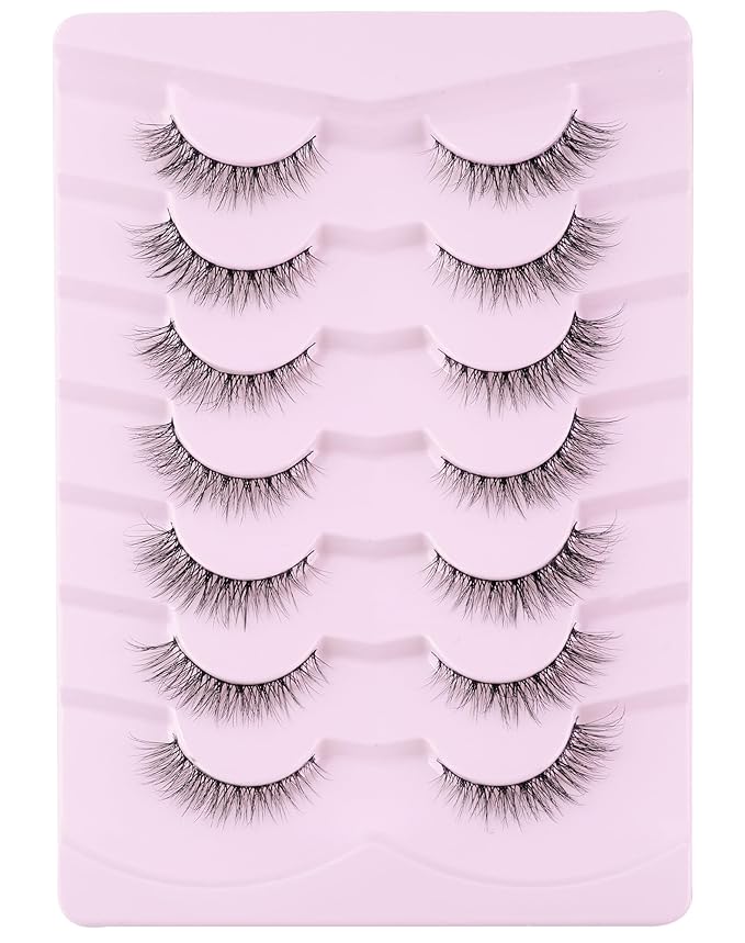 Lashes Natural Cat Eye Lashes Wispy Lashes 13mm False Lashes Wispy Lashes C Curl Strip Eyelashes Thin Cotton Band Soft Fake Eyelashes False Lashes Pack 7 Pairs-FemmiqueWomen