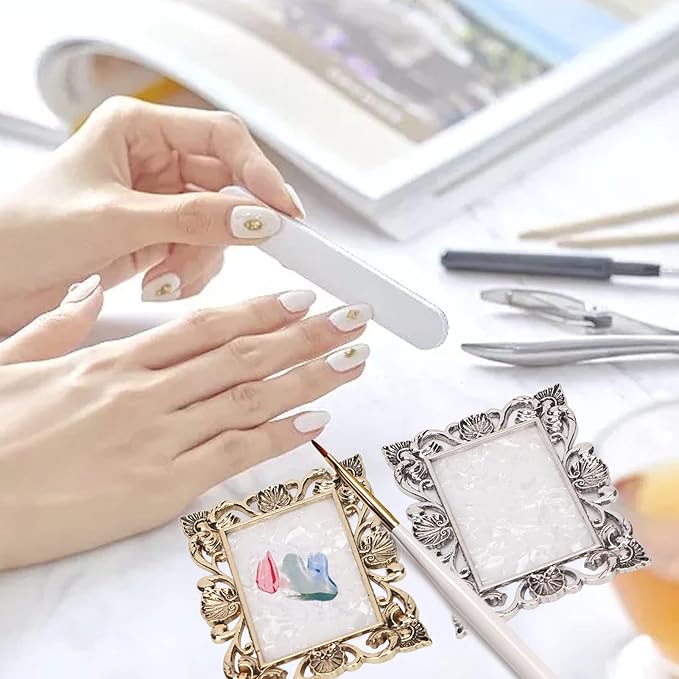 2pcs Resin Nail Art Palette, Nail Art Painting Palette Gold Silver Copper Mixed Color Vintage Photography Props Nail Gel Color Makeup Display Board Nail Art Cosmetic Mixing Tools-FemmiqueWomen
