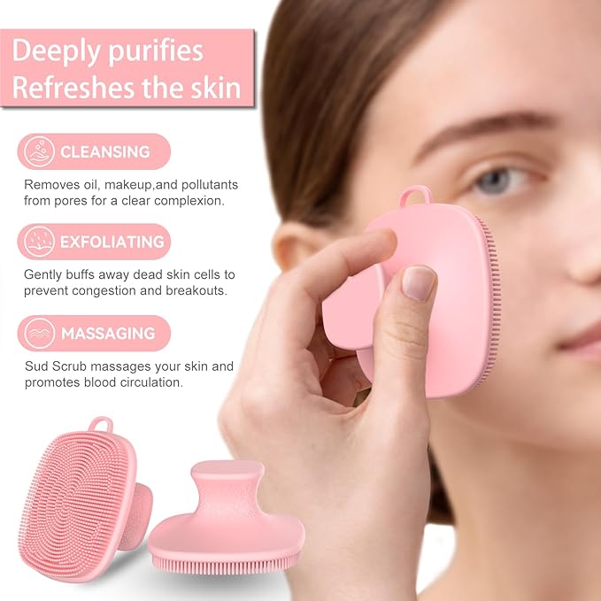 2 Pack Face Scrubber,Silicone Facial Cleansing Brush for Men & Women,Reusable Gentle Facial Waterproof Cleansing Skin Brush Exfoliating Scrubber for Sensitive Skin (Black/Pink)-FemmiqueWomen