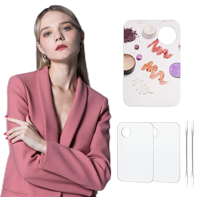 2PCS Acrylic Cosmetic Palette with 2PCS Spatula Tool,Makeup Palette Mixing Tray Apply for Foundation Eye Shadow Lipsticks Nail Art Professional Pigment Blending-FemmiqueWomen