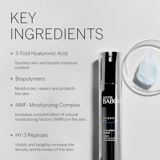 DOCTOR BABOR HydroRX Hyaluron Cream, Lightweight Hyaluronic Acid Face Moisturizer for Dry Skin, Prevents Moisture Loss and Reduces Dryness Lines, Fragrance Free-FemmiqueWomen