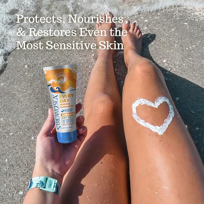 SPF 45 Every Day Shimmer Mineral Sunscreen | 2.5 Fl Oz Biodegradable, Paraben Free & Reef Safe Sunscreen | Non-Greasy, Lightweight & Shimmer Mineral Protection Against UVA & UVB for Face & Body-FemmiqueWomen