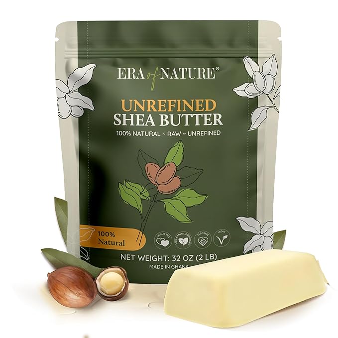 era of nature Organic Unrefined Raw African Ivory White Shea Butter 32oz - Moisturizing Raw Shea Butter Bar for Skin & Hair, DIY Lip Balm Base, Cream, Soap & Lotion Making Supplies Kit, Skincare-FemmiqueWomen