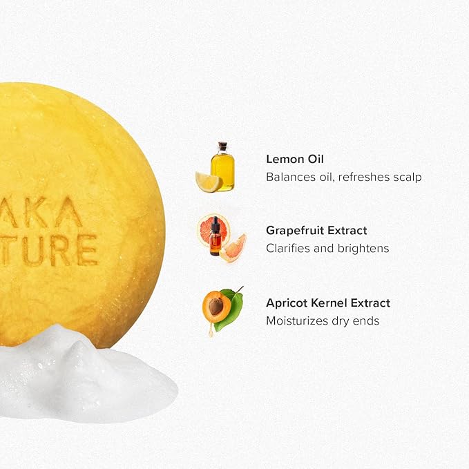 Maka Nature Low-Carbon Shampoo Bar | Korean K-Beauty Haircare with Natural Ingredients for Scalp & Hair Types | Vegan, Eco-Friendly, pH balanced, 3.35oz (Lemon)-FemmiqueWomen