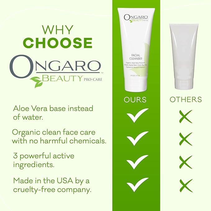 Ongaro Beauty Hydrating Face Cleanser, Gentle Facial Cleanser with Organic Aloe Vera for Normal, Oily, Sensitive and Dry Skin, Facial Wash with Hyaluronic Acid and Vitamin E, 6 fl oz-FemmiqueWomen