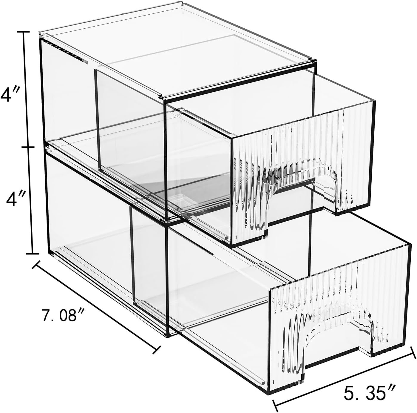 ZHIAI 2 Pack Clear Stackable Cosmetic Organizer, Acrylic Drawer, Plastic Organizer for Dresser, Vanity, Kitchen Cabinet, Pantry, Home Organization and Storage-FemmiqueWomen