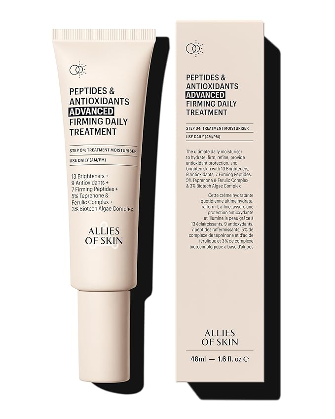 Allies of Skin Peptides & Antioxidants Advanced Firming Daily Treatment with 13 Brighteners, 9 Antioxidants, 7 Firming Peptides, 5% Teprenone & Ferulic Complex and 3% Biotech Algae Complex 48ml/1.6oz-FemmiqueWomen