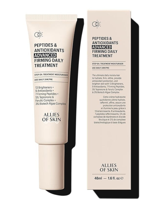 Allies of Skin Peptides & Antioxidants Advanced Firming Daily Treatment with 13 Brighteners, 9 Antioxidants, 7 Firming Peptides, 5% Teprenone & Ferulic Complex and 3% Biotech Algae Complex 48ml/1.6oz-FemmiqueWomen