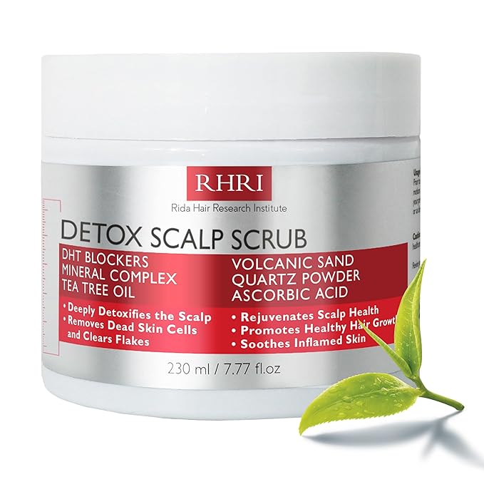 Scalp Scrub with Tea Tree Oil for Hair Growth | DHT Blockers, Volcanic Sand & Mineral Complex | Detoxifies, Exfoliates & Removes Flakes | Clears Build-Up for a Healthy Scalp | 7.77 fl oz-FemmiqueWomen