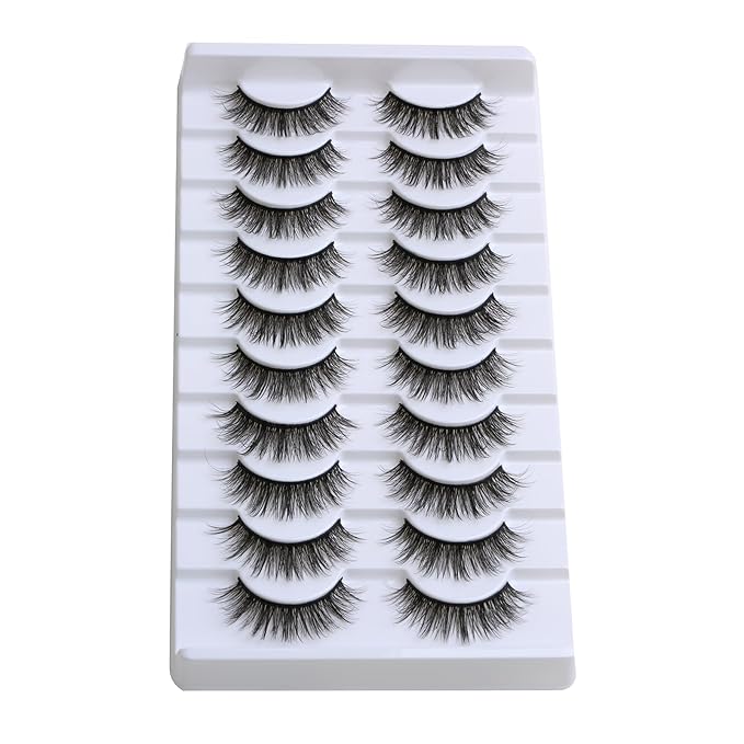 SUNWELL False Eyelashes 14mm Mink Lashes Natural Look 3D Faux Mink Lashes Manga Lashes Strips Soft Wispy Luxury Volume Fake Lashes 10 Pairs Pack-FemmiqueWomen
