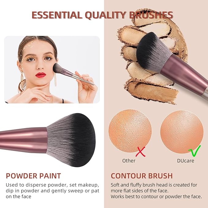 DUcare Makeup Brushes with Bag - 14Pcs Professional Synthetic Make Up Brushes Set for Blush Concealer Foundation Bronzer Powder Eyebrow Eyeshadow Blending Makeup Brush Set Mekaup bag, Rose Golden-FemmiqueWomen
