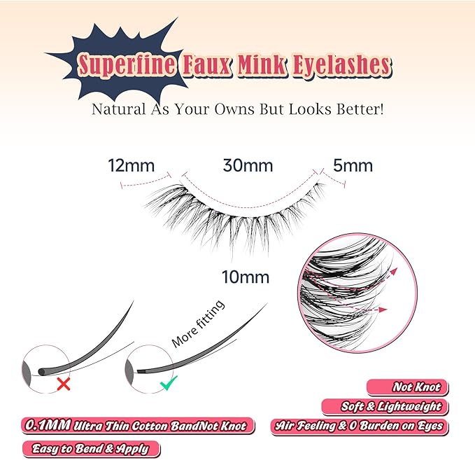 Cat Eyelashes Natural Eye Lashes 12mm False Lashes Wispy Thin Band 3D Volume Fake Eyelash C Curl Lash Pack Natural Look 7 Pair-FemmiqueWomen