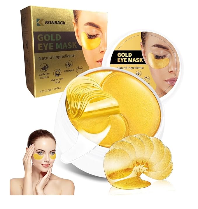 24K GOLD Eye Mask - 60 Pcs Collagen Under Eye Mask,Puffy Eyes and Dark Circles Treatments, Reduce Wrinkles and Fine Lines Undereye (Gold, 1)-FemmiqueWomen