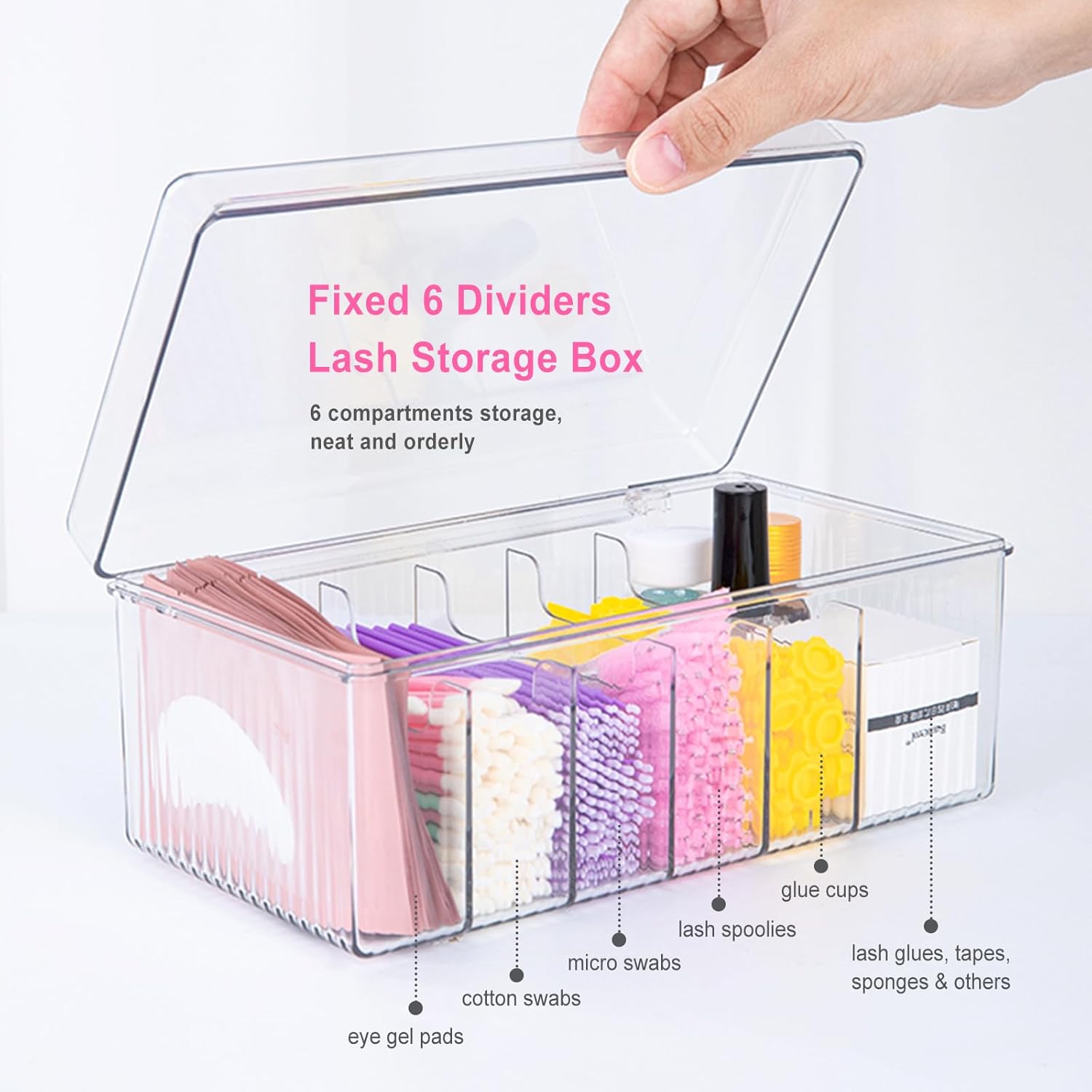 Lash Extension Organizer and Storage, Lash Cart Organizer for Lash Techs, Eyelash Extension Supplies Organizer Storage Box, Acrylic Lashes Supplies Container, Eyelash Beauty Organizer with Lid Clear-FemmiqueWomen