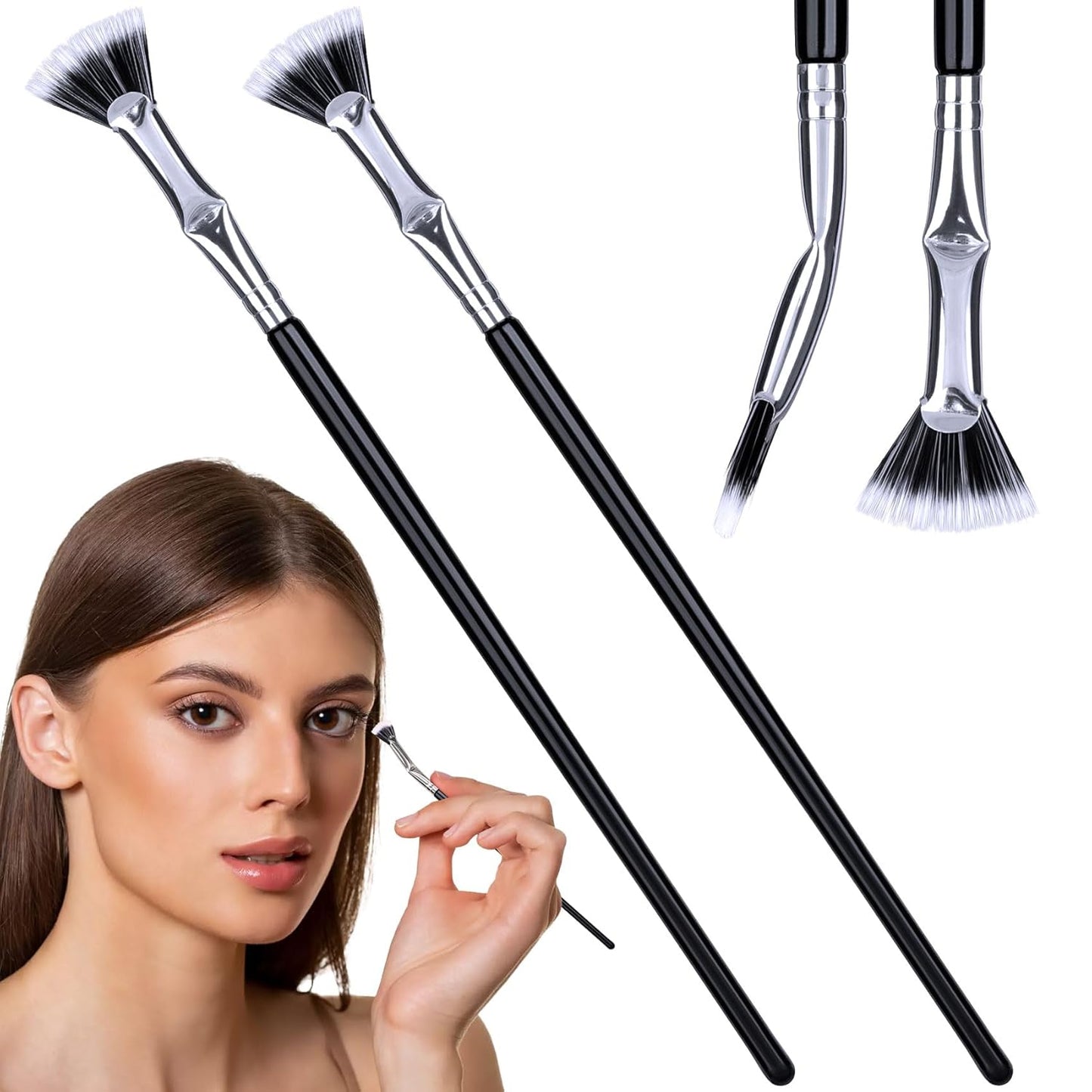 PAGOW 2pcs Folding Angle Scalloped Lash Brush, Mascara Fan Brush, Eyelash Comb Separator Makeup Tool, Multifunctional Fan Shaped Mascara Brush with Soft Bristles for Upper Lower Eye Lash-FemmiqueWomen