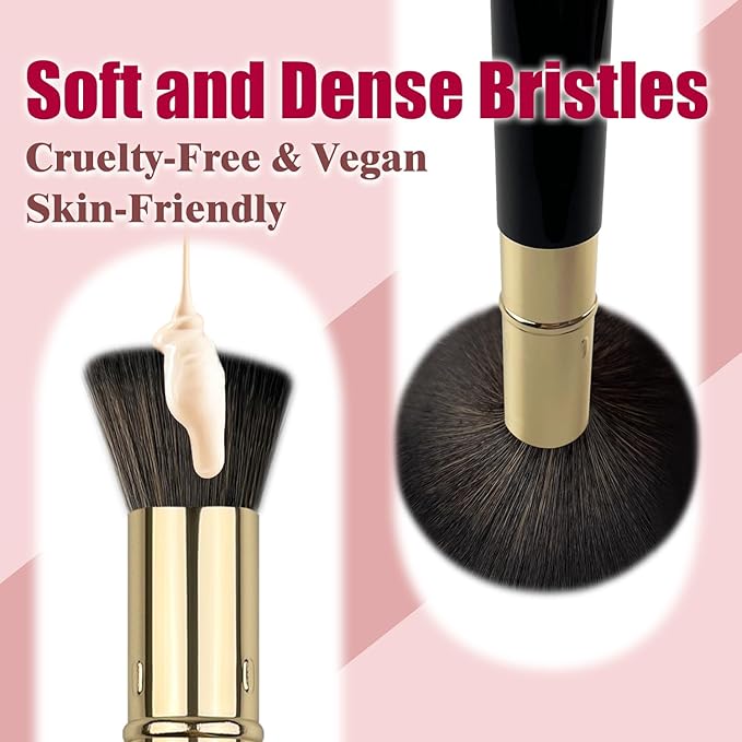 Retractable Kabuki Makeup Brushes 2 Pcs, Powder Brush/Foundation Brush/Blush Brush for Foundation, Powder Blush, Bronzer, Buffing, Liquid, Cream, with Cover-FemmiqueWomen