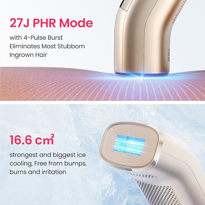 IPL Laser Hair Removal for Women and Men, 2 Lights, 2℃, 16.6 cm² Sapphire Ice Cooling for Sensitive Skin, 4-Pulse Mode for Ingrown Hair, Bikini, Face, Body Permanent Epilator Home Hair Removal Device-FemmiqueWomen