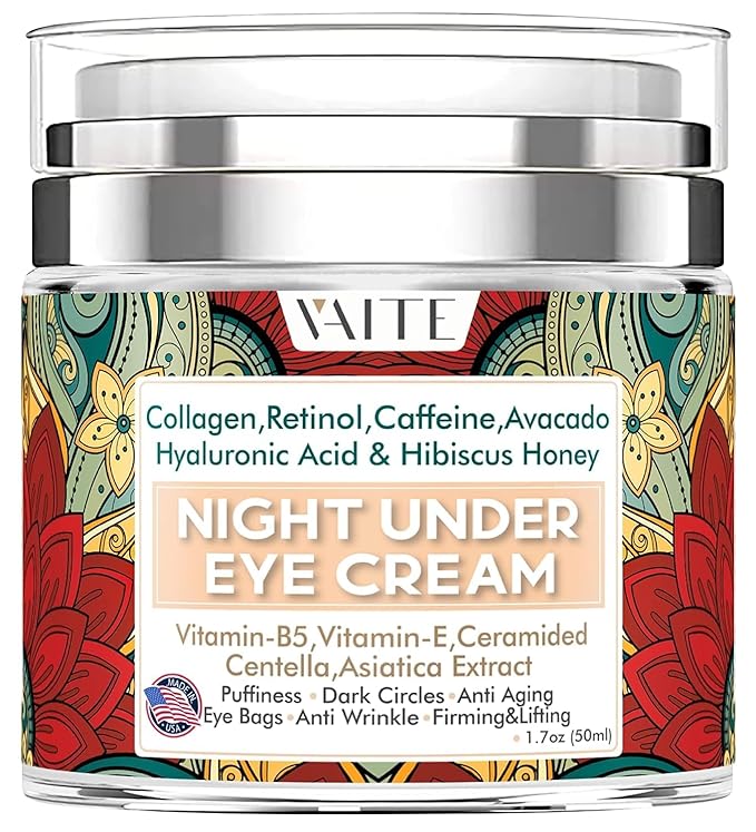 Under Eye Cream with Collagen Avacado Hyaluronic Acid & Hibiscus Honey for Night and Day with Vitamin- E, Vitamin-B5 for Puffiness Circles Anti Aging Eye Baqs and Anti Wrinkle Retinol, Caffeine,-FemmiqueWomen