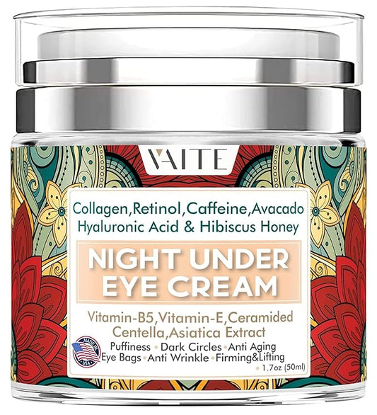 Under Eye Cream with Collagen Avacado Hyaluronic Acid & Hibiscus Honey for Night and Day with Vitamin- E, Vitamin-B5 for Puffiness Circles Anti Aging Eye Baqs and Anti Wrinkle Retinol, Caffeine,-FemmiqueWomen