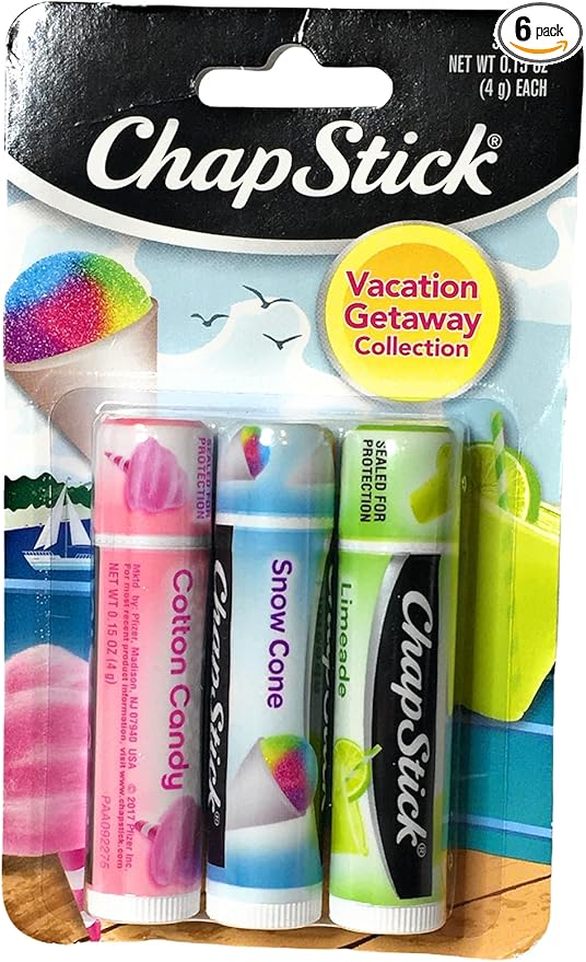 (1) Pack of 3 Count ChapStick Vacation Getaway Collection Lip Balm (Flavors Include Cotton Candy, Snow Cone and Limeade)-FemmiqueWomen
