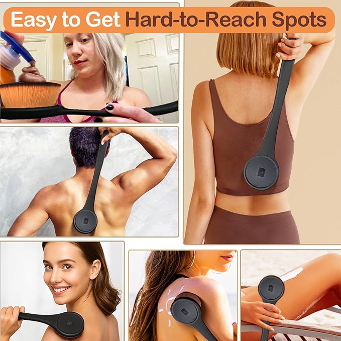 Extra Large Body Makeup Brush For Self Tanner, Sunscreen, Self Tan Back Applicator, Wide-Headed Kabuki Brush for Even& Pretty Lotion Application. Bronzer Blend, Long-Handle Face Leg Brush- Black Set-FemmiqueWomen