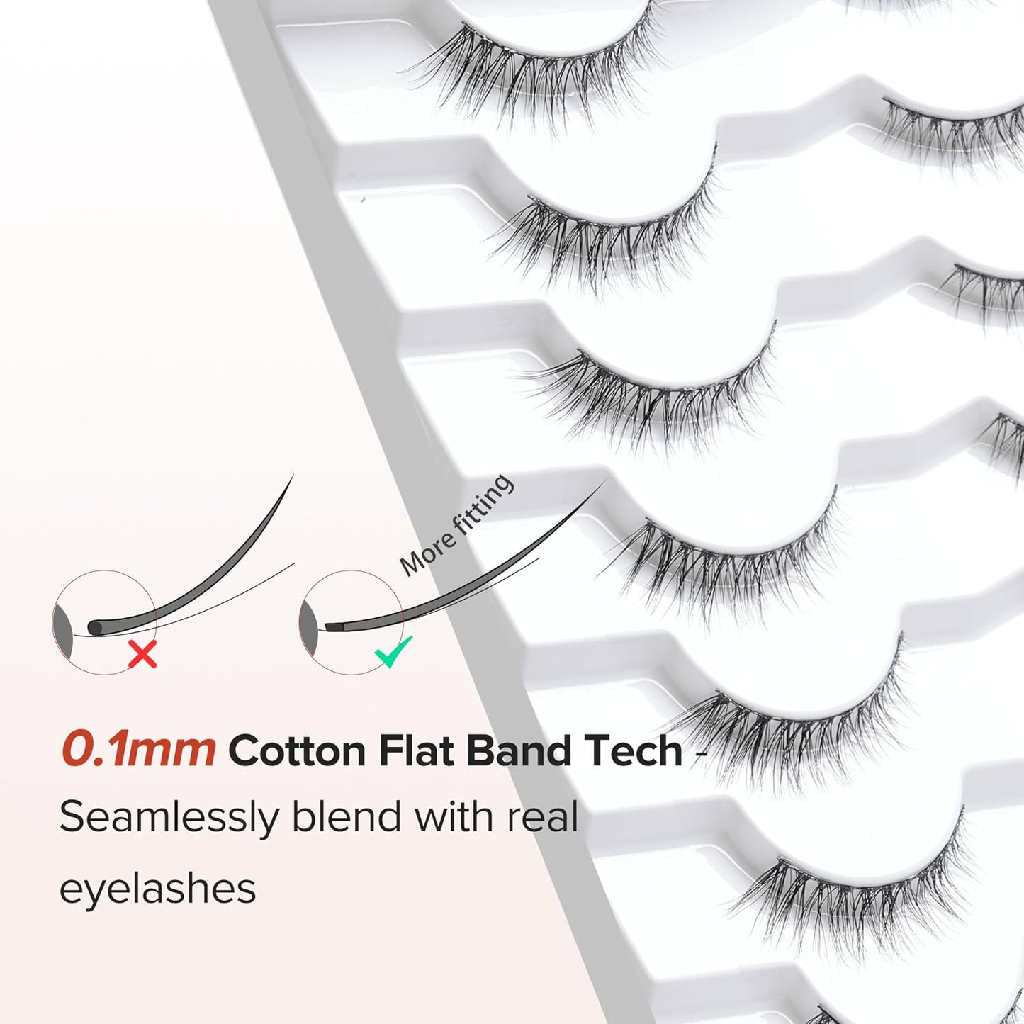 False Eyelashes Wispy Lashes Natural Look 12mm Cat Eye Eyelashes 3D Volume Natural Lashes 0.1MM Thin Band Strip Lashes Siligli Eye Lashes C Curl 7 Pair-FemmiqueWomen