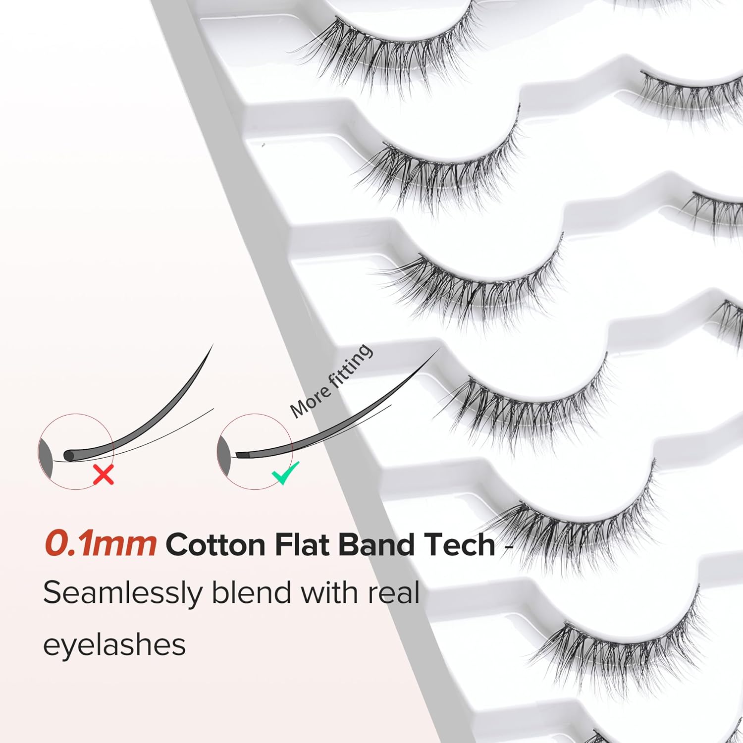 False Eyelashes Wispy Lashes Natural Look 12mm Cat Eye Eyelashes 3D Volume Natural Lashes 0.1MM Thin Band Strip Lashes Siligli Eye Lashes C Curl 7 Pair-FemmiqueWomen