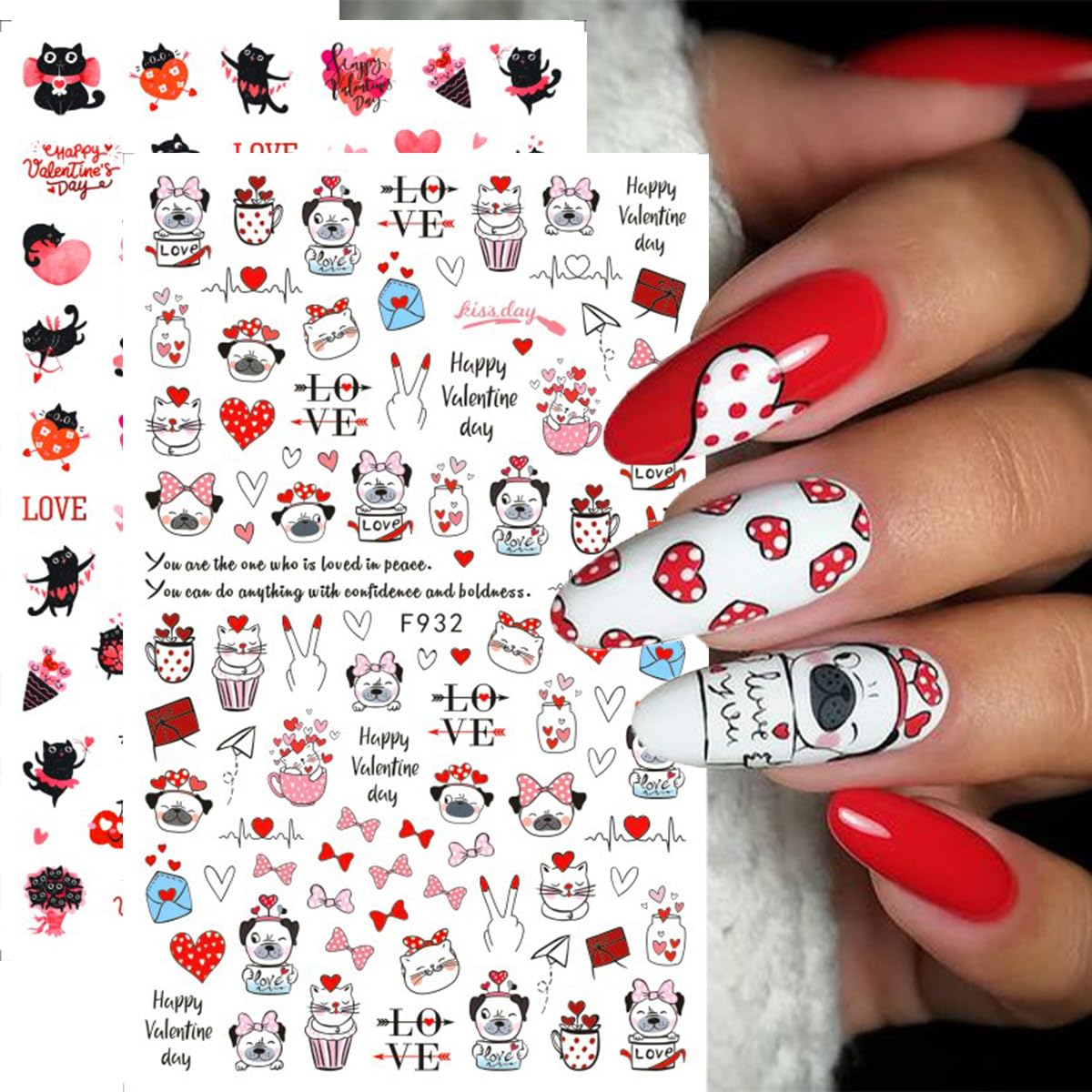 10 Sheets Valentines Day Nail Art Stickers 3D Heart Nail Decals Self-Adhesive Nail Art Design Decals Nail Supplies Red Pink Rose Sexy Lips Love Gnome Nail Stickers for Women DIY Manicure Decoration-FemmiqueWomen
