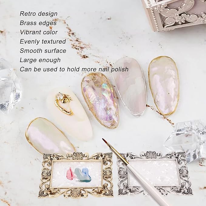 2pcs Resin Nail Art Palette, Nail Art Painting Palette Gold Silver Copper Mixed Color Vintage Photography Props Nail Gel Color Makeup Display Board Nail Art Cosmetic Mixing Tools-FemmiqueWomen