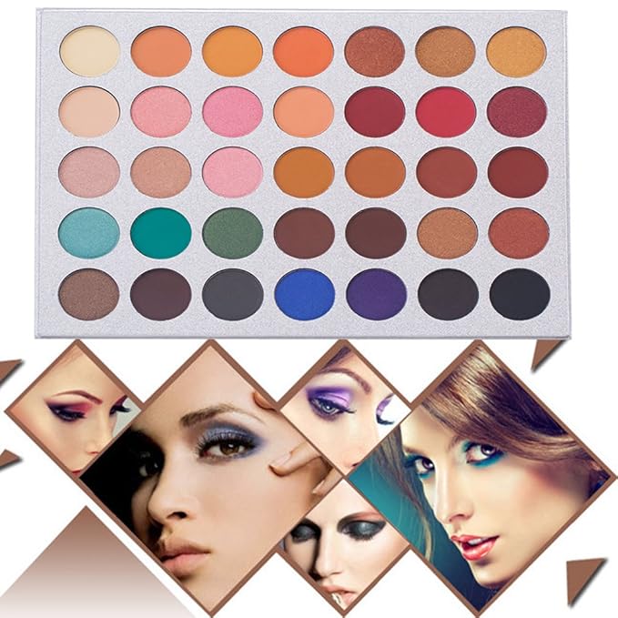 35 Colors Eyeshadow Palette with 7Pcs Makeup Brushes Set, All in One Makeup Kit Matte Shimmer Pigmented Eye Shadow Pallete Waterproof Powder Natural Nude Naked Smokey-FemmiqueWomen