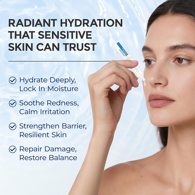 Intensive Repair Serum, 15%Hyaluronic Acid for Sensitive Skin Anti Aging Ultra Hydrating Serum for Face Calming Barrier Repair Redness Relief with Ceramides Centella 30Vials Daily Travel Care-FemmiqueWomen