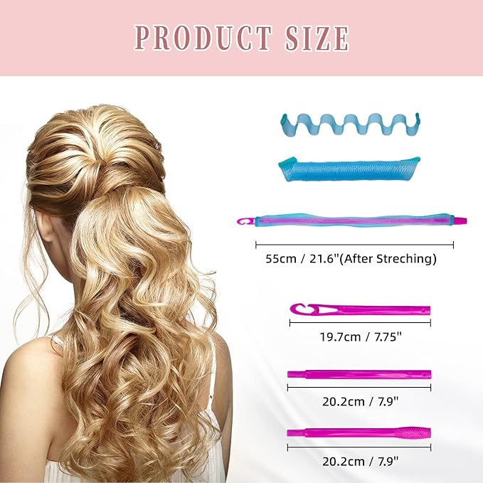 30Pcs Heatless Hair Curlers Rollers Spiral Curls Styling Kit with 2 Styling Hooks,No Heat Curlers for Women Girl's Long Hair 21.8”(55 cm)…-FemmiqueWomen