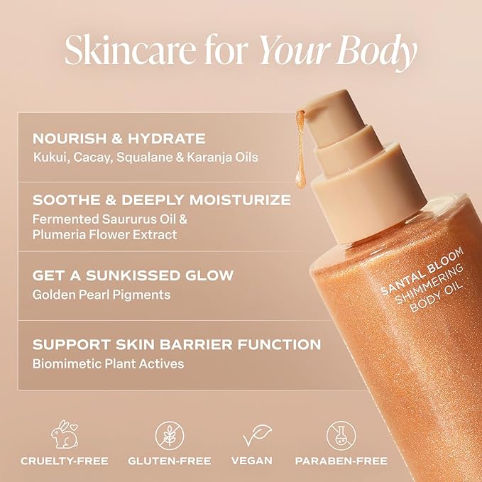 Saltair Shimmering Body Oil - Santal Bloom Scented Dry Oil Moisturizer with Light-Reflecting Pearl Pigments. Moisturizing Glow for All Skin Types - 4 Fl Oz-FemmiqueWomen