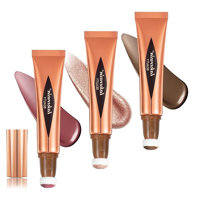 3 Pcs YU KUI LX Liquid Beauty Stick, Highlighter Makeup, Blush Stick, Liquid Highlighter, Contour StickMultifunctional Beauty Stick，Beauty Cream With Cushion Applicator (02#+04#+06#)-FemmiqueWomen