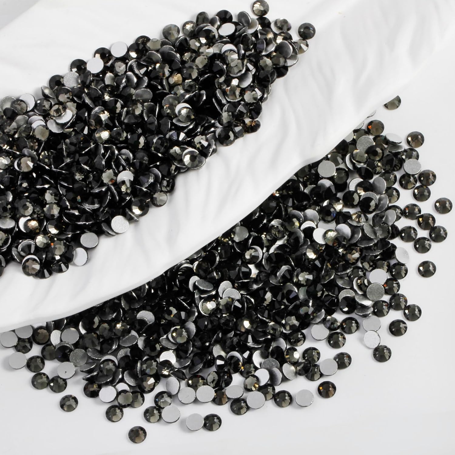 2000PCS SS16 Flatback Rhinestones | 12-Facet Diamond-Cut Glass Gems for Nail Art, Clothing, DIY Crafts |Glue-On Decoration Stones with Silver Backing(Black Diamond)-FemmiqueWomen