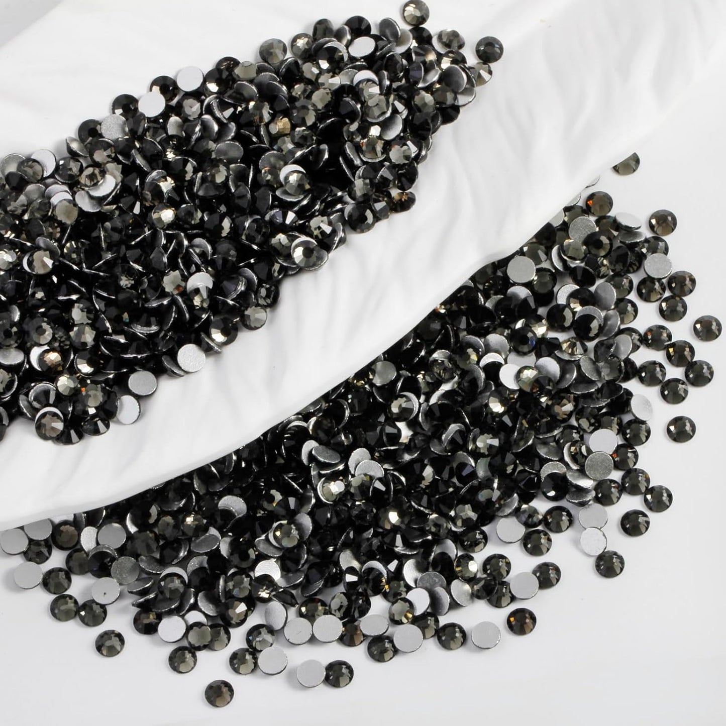 3000PCS SS8 Flatback Rhinestones | 12-Facet Diamond-Cut Glass Gems for Nail Art, Clothing, DIY Crafts |Glue-On Decoration Stones with Silver Backing(Black Diamond)-FemmiqueWomen