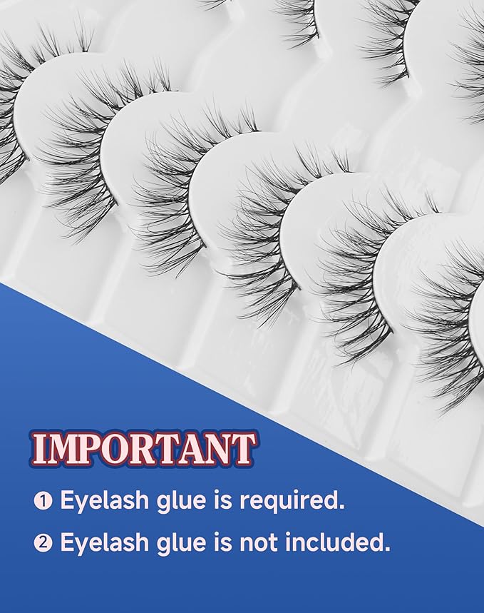 Cat eye Lashes Natural Wispy Lash Strip Natural Look Flared Eyelashes Fairy False Eye Lashes Fluffy False Eyelashes Soft 7 Pairs D97-FemmiqueWomen