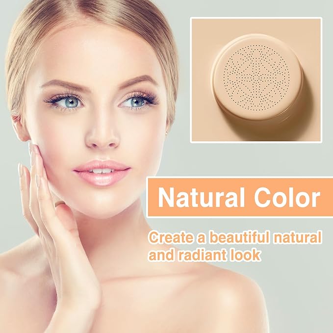 2Pcs Mushroom Head Air Cushion CC Cream, Long Lasting Oil Control BB Cream for All Skin Types, Moisturizing Foundation Face Makeup Set with Foundation Brush （#Natural）-FemmiqueWomen