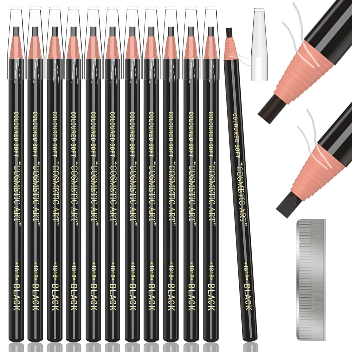 12 Piece Black Colour Waterproof Eyebrows Pencil Tattoo Makeup And Microblading Supplies Kit-Permanent Eye Brow Liners In Waterproof Eyebrow Pencils Peel - Brow Pencil Set For Marking(12 Pcs)-FemmiqueWomen