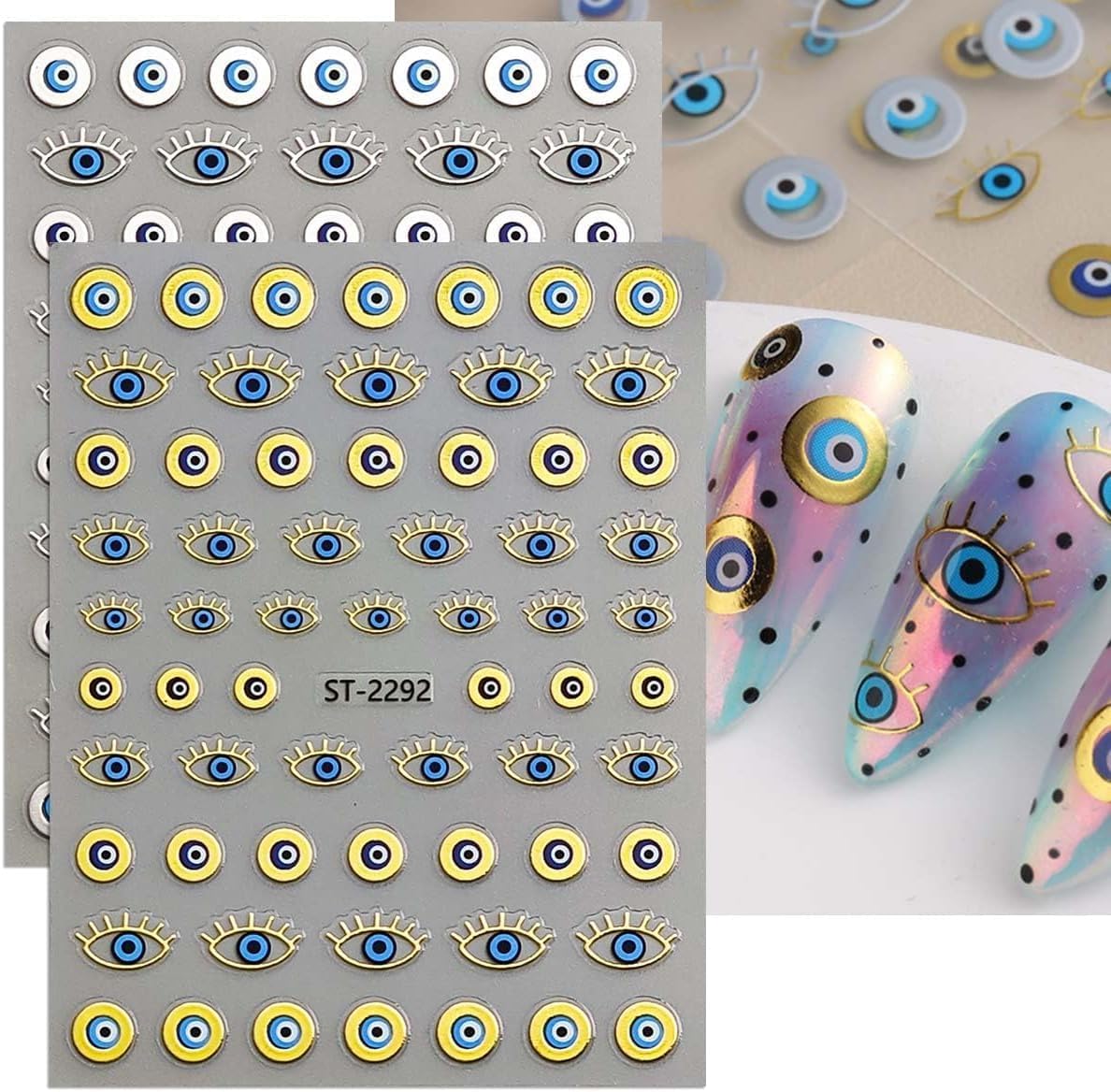 12 Sheets Gold Eye Nails Stickers Decals Star Sun Design Nails Art Stickers 3D Self-Adhesive Snake Moon Nail Art Decals for Women DIY Nail Decorations-FemmiqueWomen