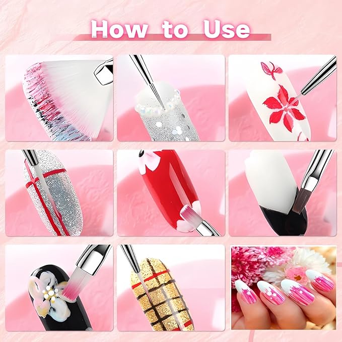 36Pcs Nail Art Brush Set, Acrylic Nail Brushes, Dotting Tools, Liner & Dust Brush, Drawing Pens For Gel Polish, sponge Polishing Rubs, Professional Nail Art Tools For Beginners & Salon Home Use-FemmiqueWomen